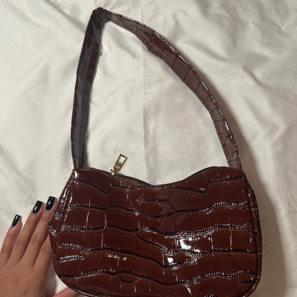 brown croc print bag
